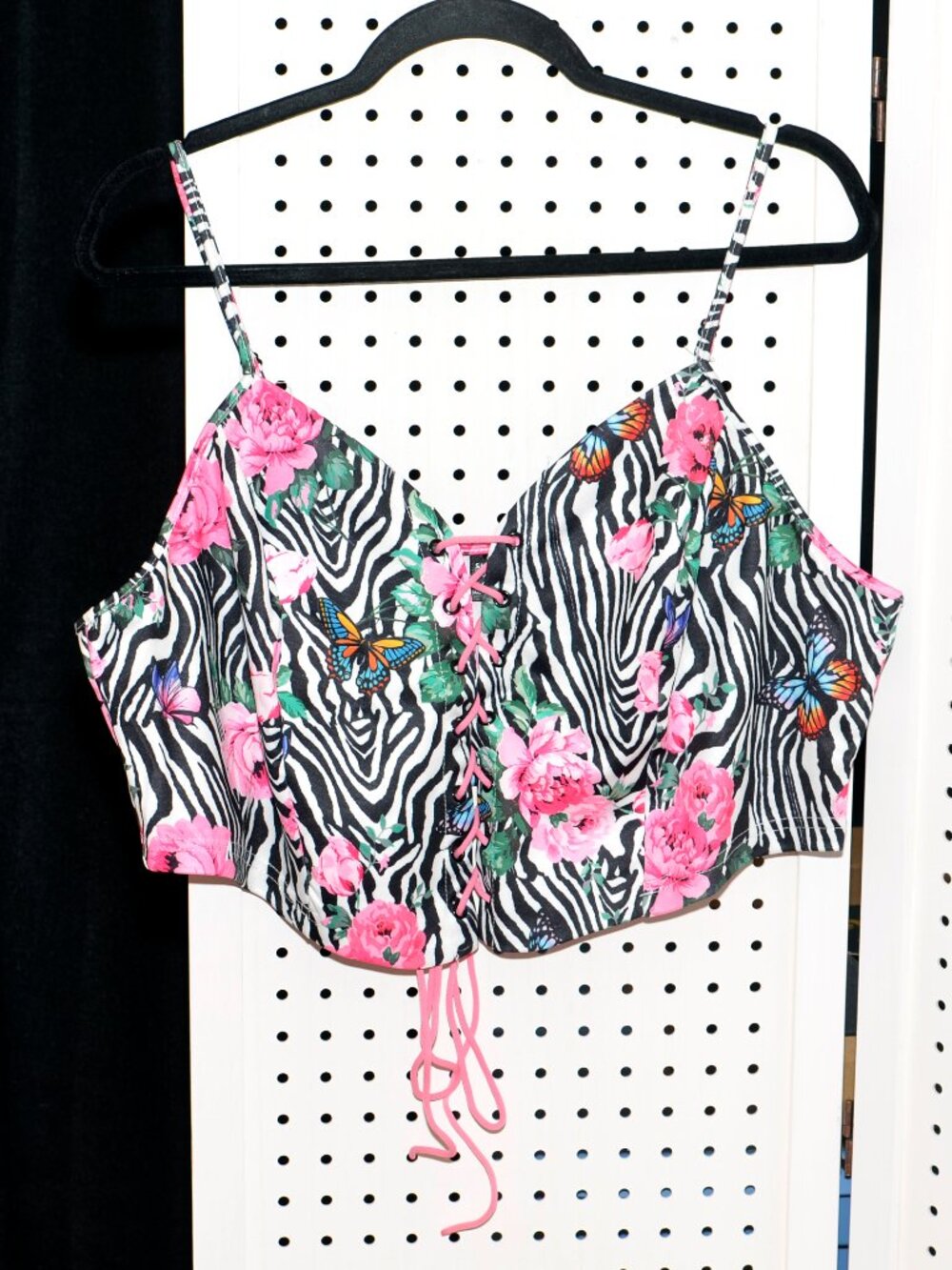 NEW Plus Size Shein 4X Plus Size Zebra Striped & Floral Print Lace Up Cami Top